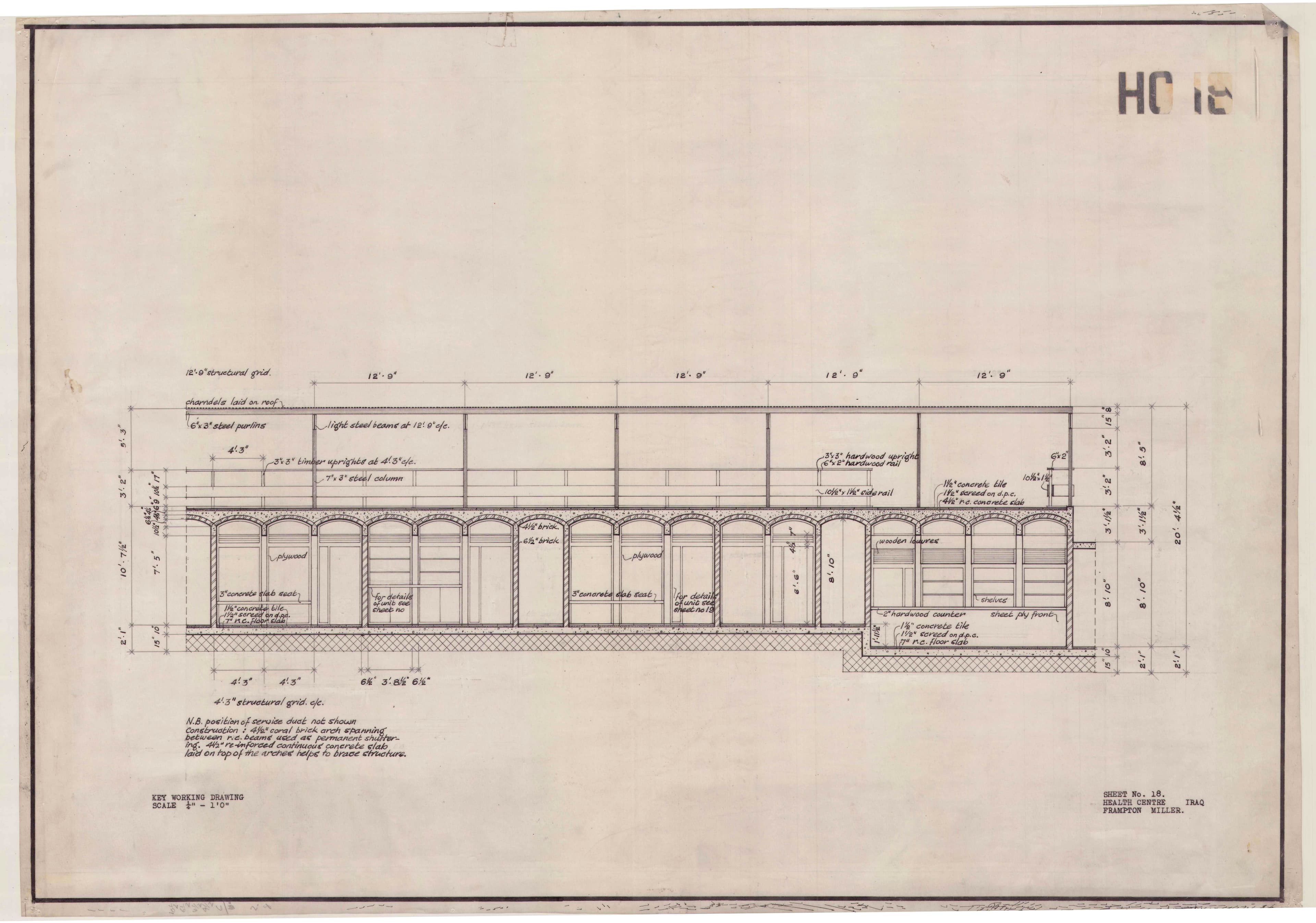 John Miller and Kenneth Frampton, 'Health Centre in Iraq', AA Department of Tropical Architecture, 1955