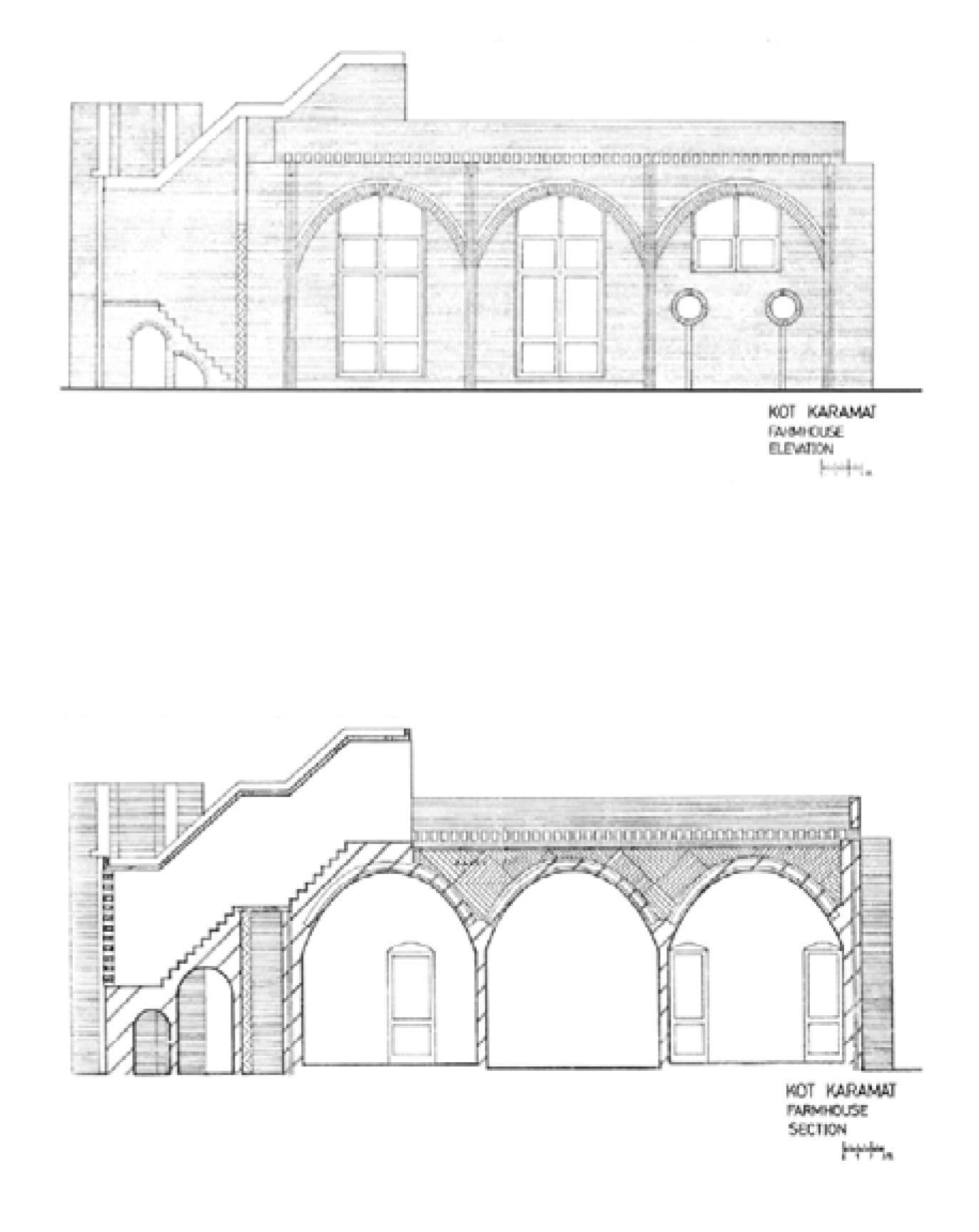 Kamil Khan Mumtaz, Design for Farmhouses at Kot Karamat, 1970.
