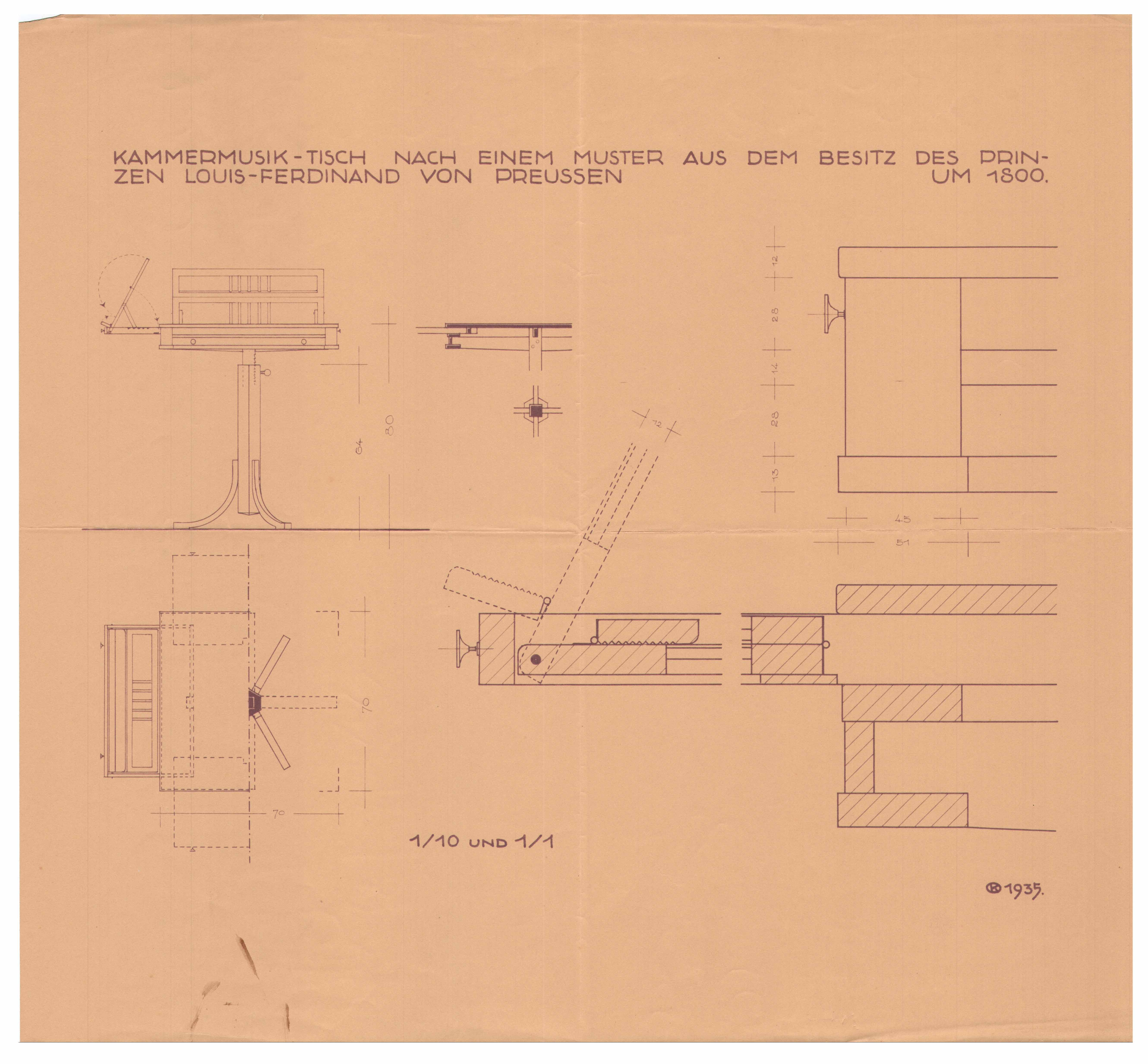 Otto Koenigsberger. Otto Koenigsbergeer, design for a chamber music table and music stand, 1935. Credit: AA Archives: 2012:P148