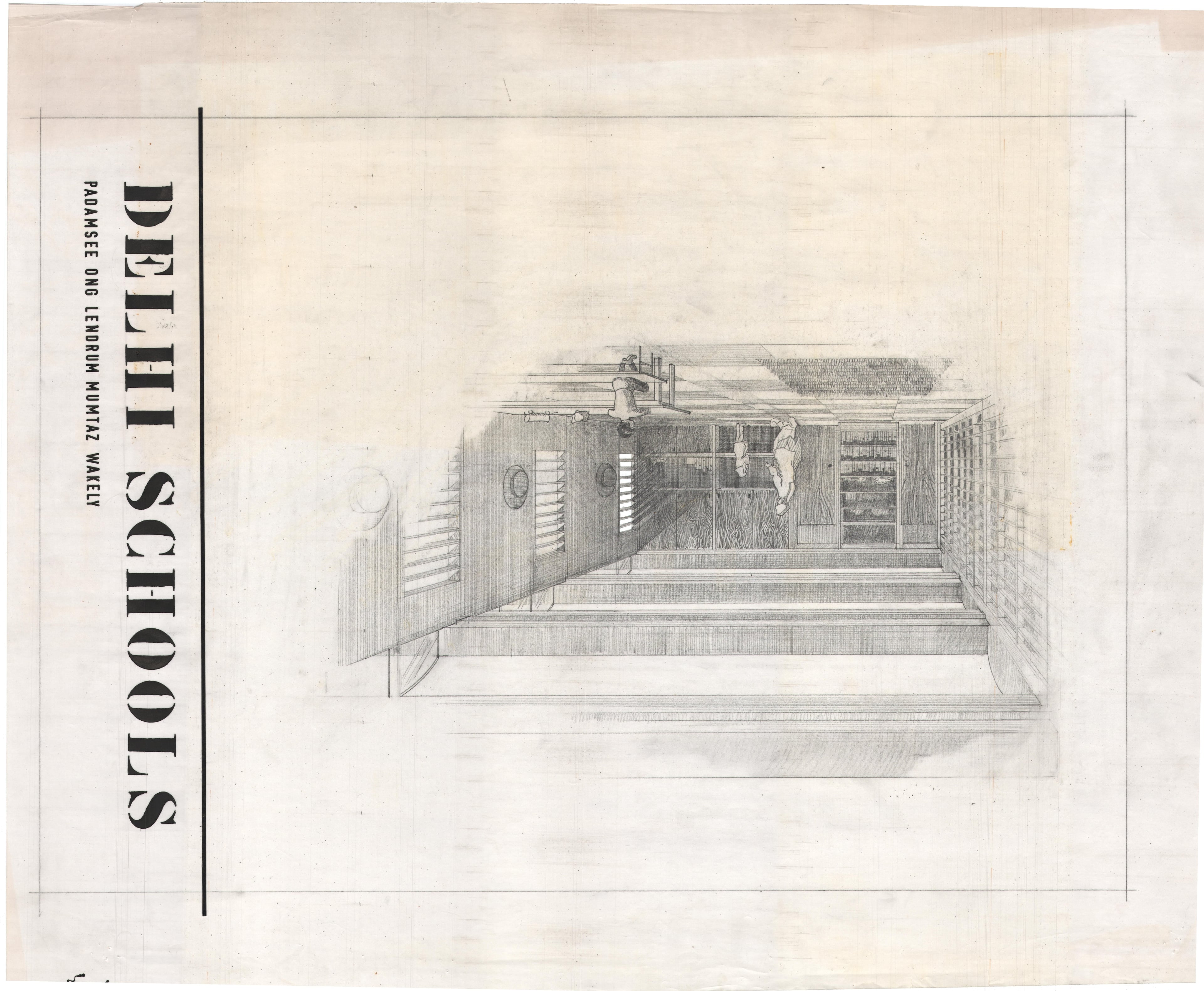 Document titled 'Delhi Schools Project The Central Areas' with a faint architectural drawing.