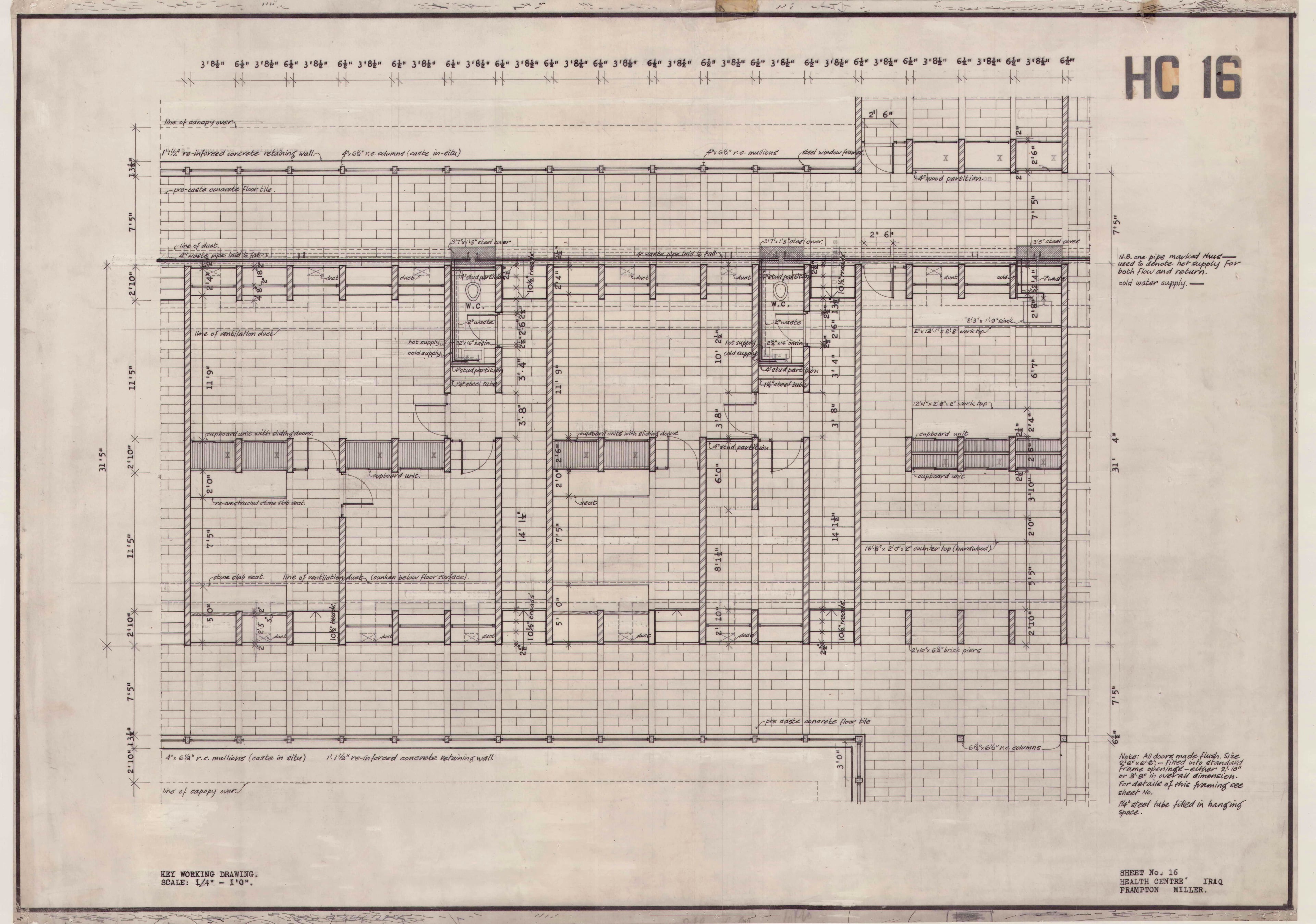 John Miller and Kenneth Frampton, 'Health Centre in Iraq', AA Department of Tropical Architecture, 1955