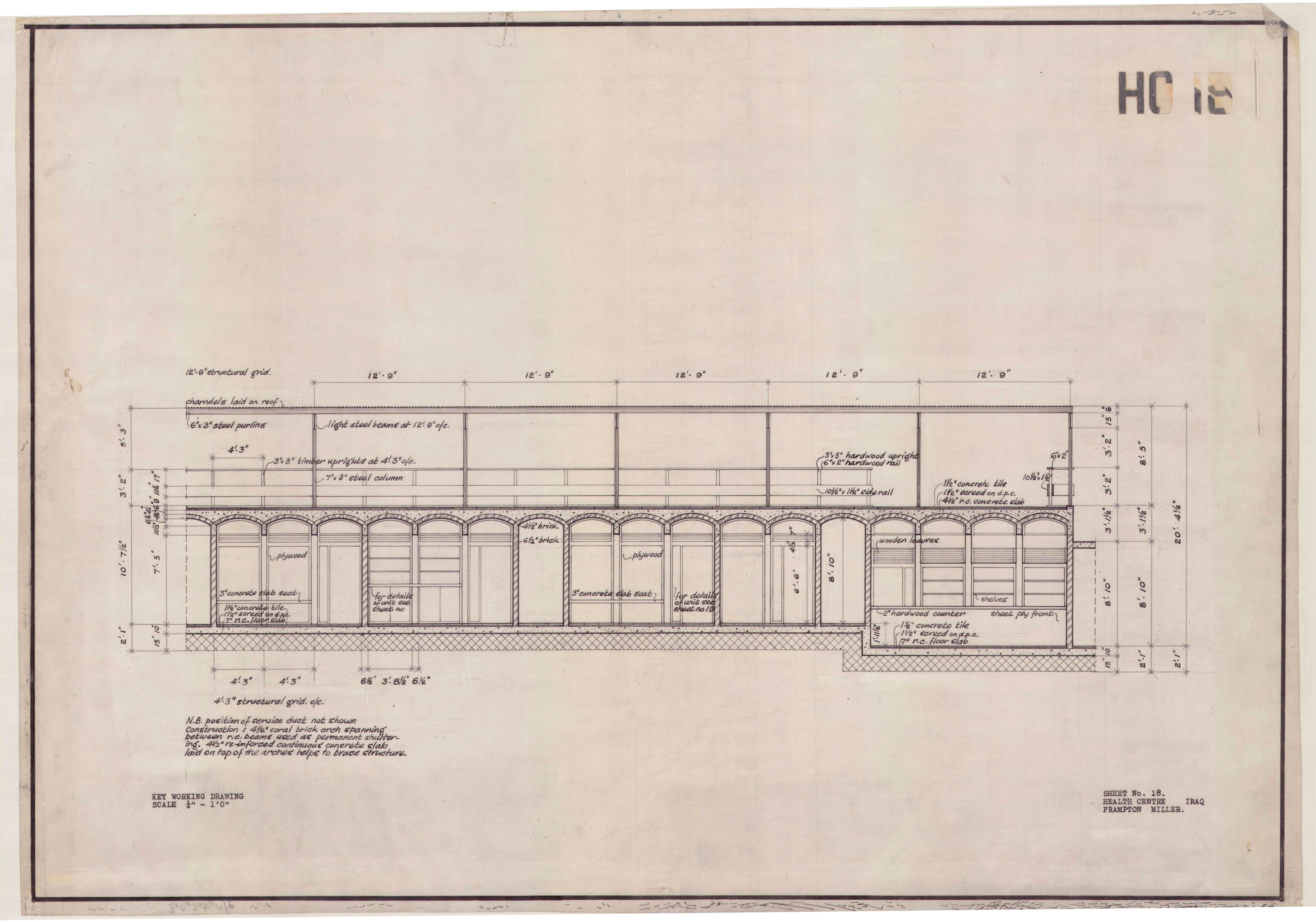 John Miller and Kenneth Frampton, 'Health Centre in Iraq', AA Department of Tropical Architecture, 1955
