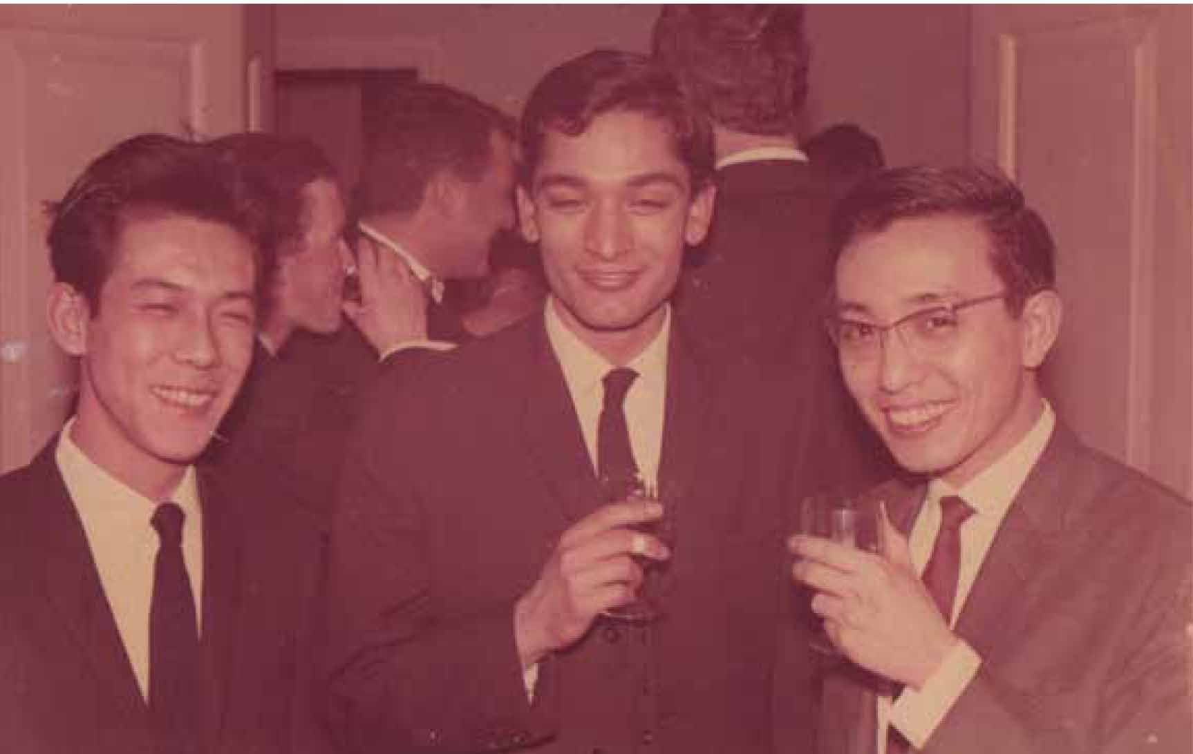 L-R: Denis Ong, Kamil Khan Mumtaz and Ong Chin Bee at Marguerite and Chotu Padamsee’s wedding, London, 1960.