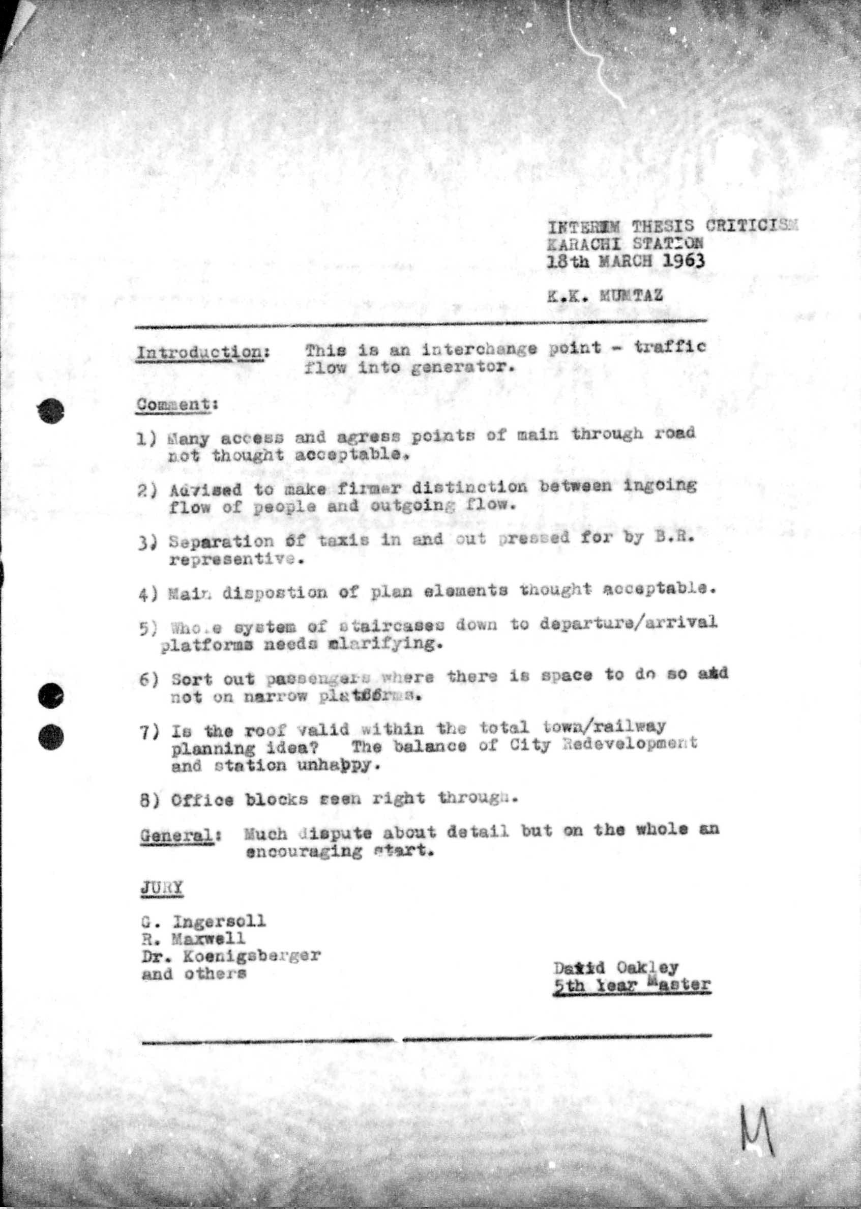Kamil Khan Mumtaz Interim Jury Report, DTA thesis, 1963