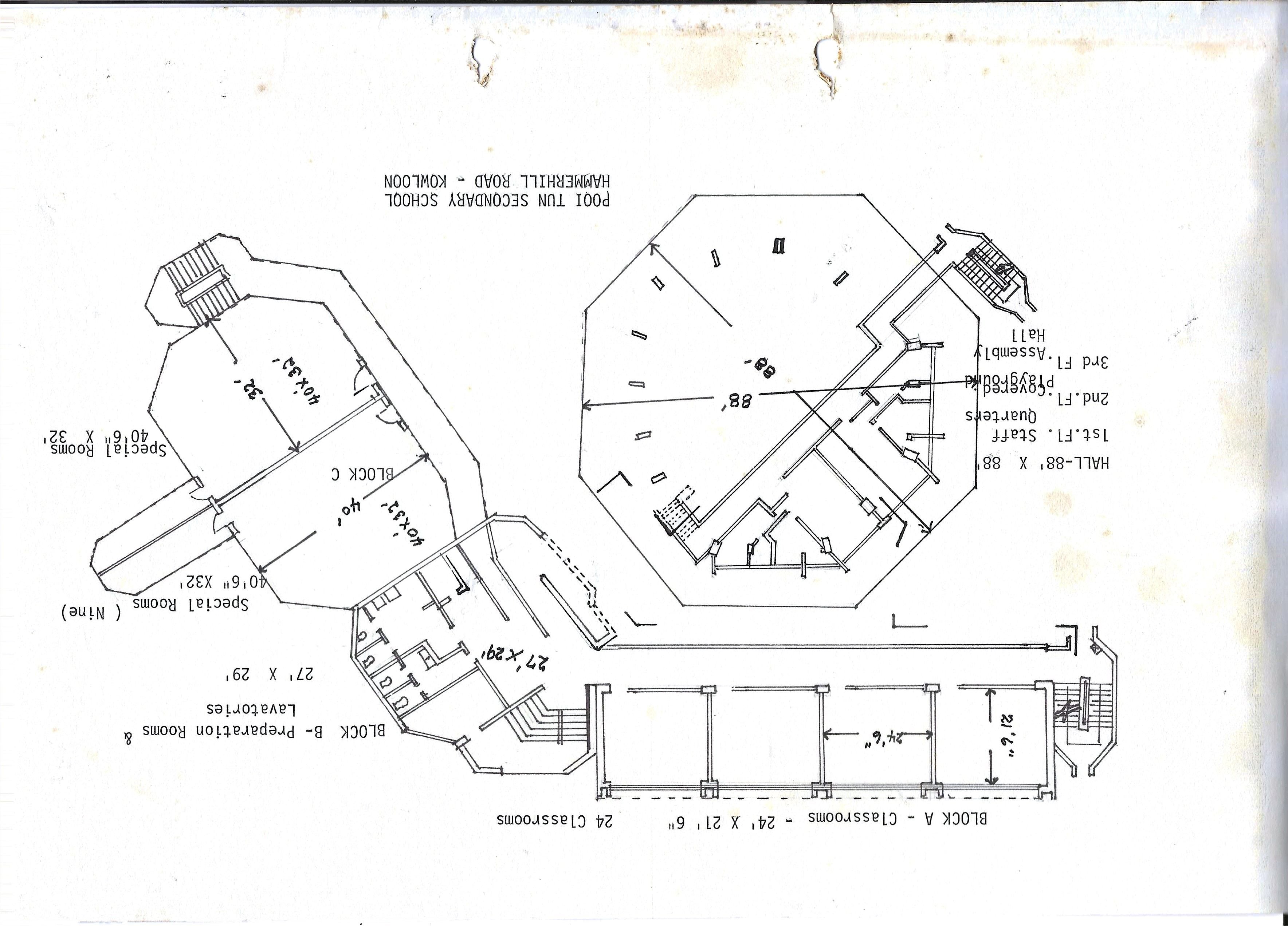 Plan of Stewards Pooi Tun Secondary School, Hong Kong, 1969-72. Image provided by Stewards Pooi Tun Secondary School.