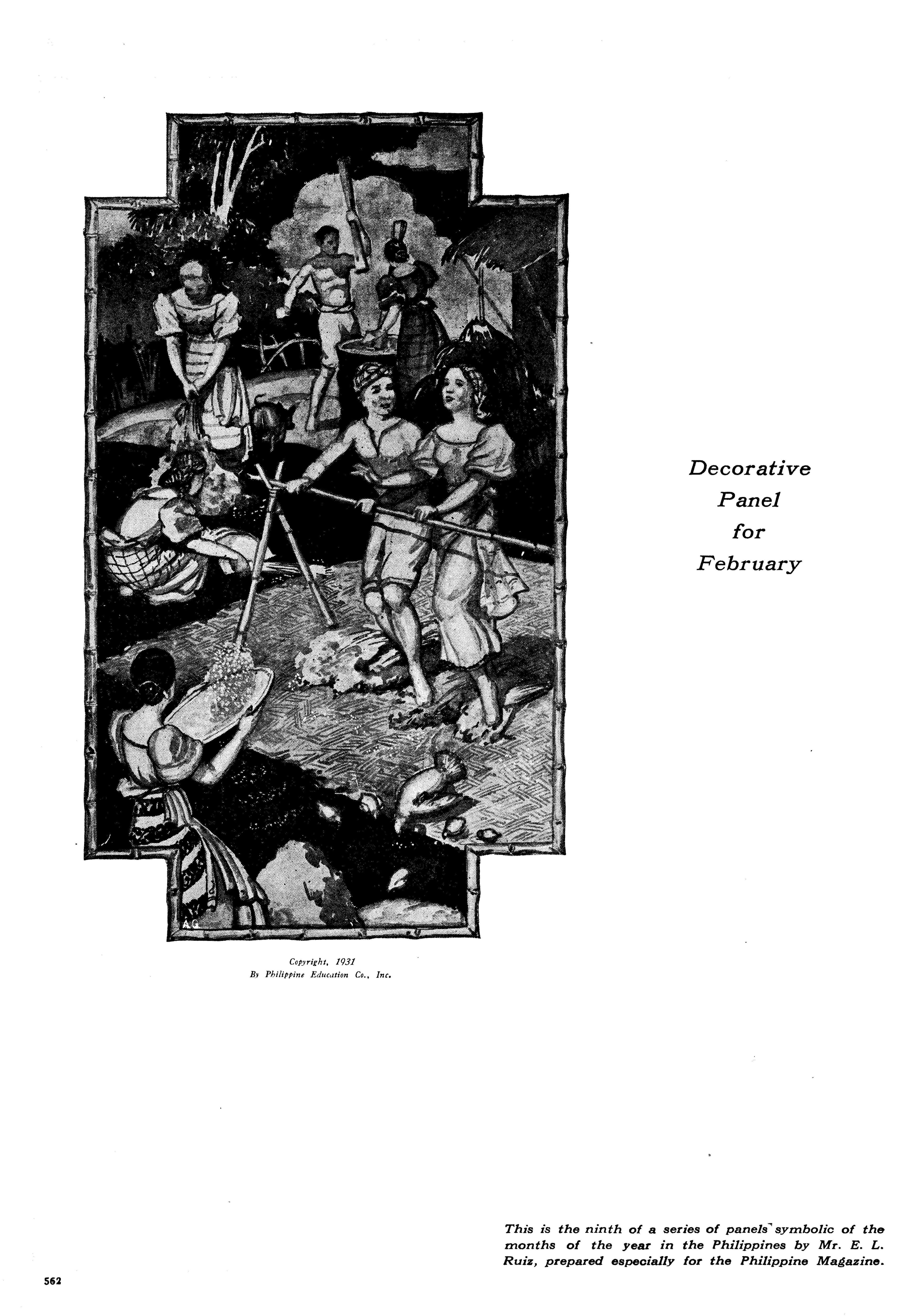 An illustration depicts a group of figures engaged in various activities, possibly related to farming or manual labor.