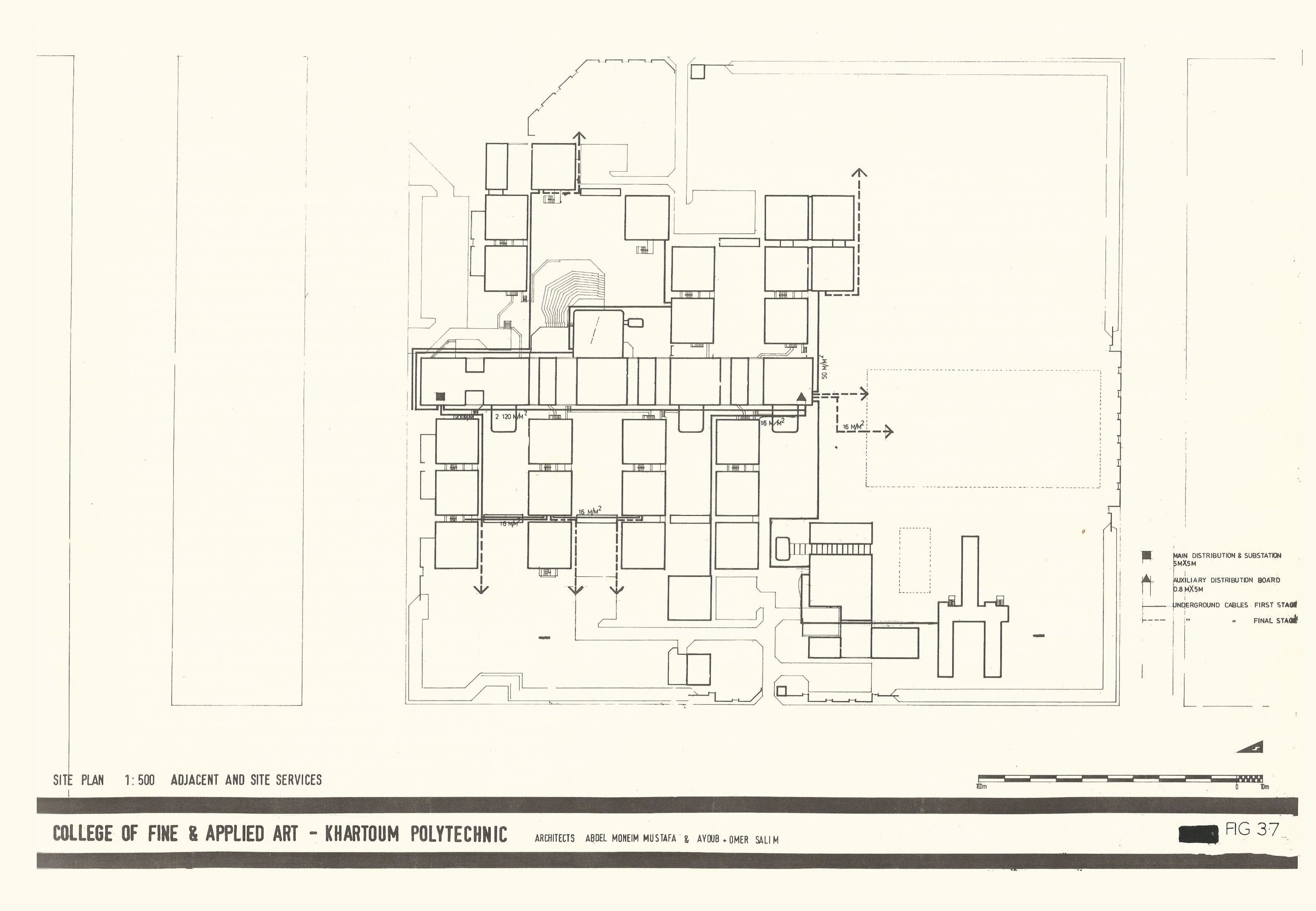 Omer Salim, Abdel-Moneim Mustafa and Mohammed Hassan Ayoub; Khartoum Polytechnic Complex, College of Fine and Applied Art, Sudan 1978. Adjacent and site services. Omer Salim, Abdel-Moneim Mustafa and Mohammed Hassan Ayoub; Khartoum Polytechnic Complex, College of Fine and Applied Art, Sudan 1978. Adjacent and site services.  Canadian Centre for Architecture:, Wikimedia Creative Commons Attribution-Share Alike 4.0 International license