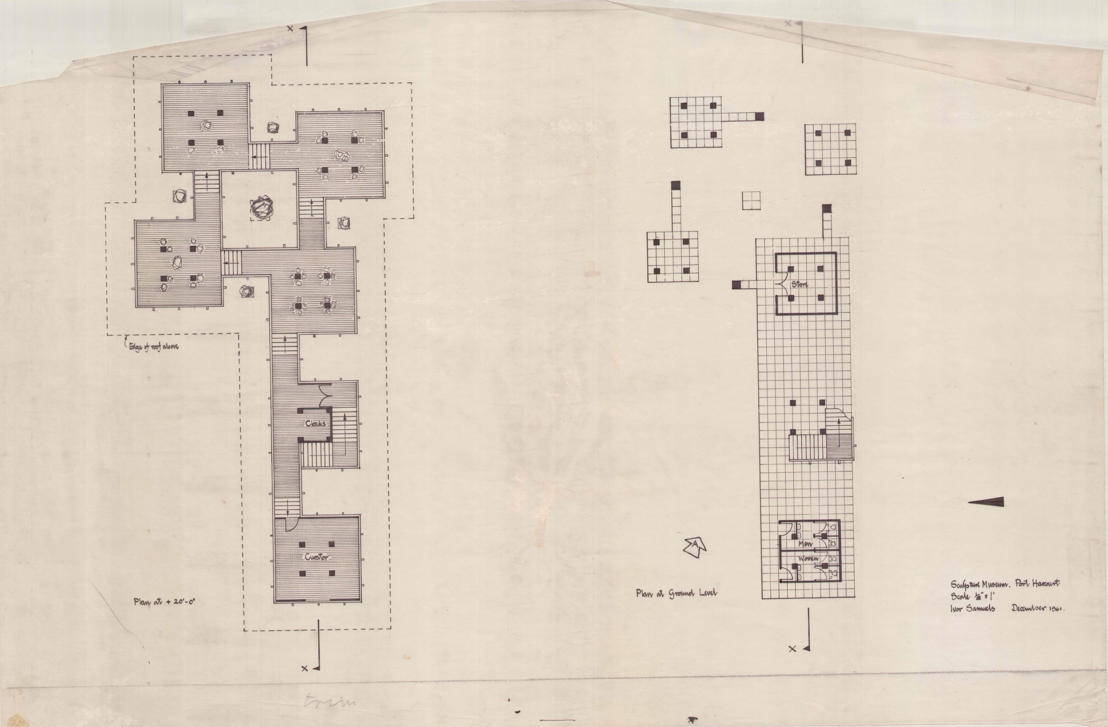 Two intricate and detailed architectural floor plans are shown on an aged document.