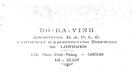 DO BA VINH ARCHITECTE D.A.P.L.G. CERTIFICAT D'ARCHITECTURE TROPICALE DE LONDRES.