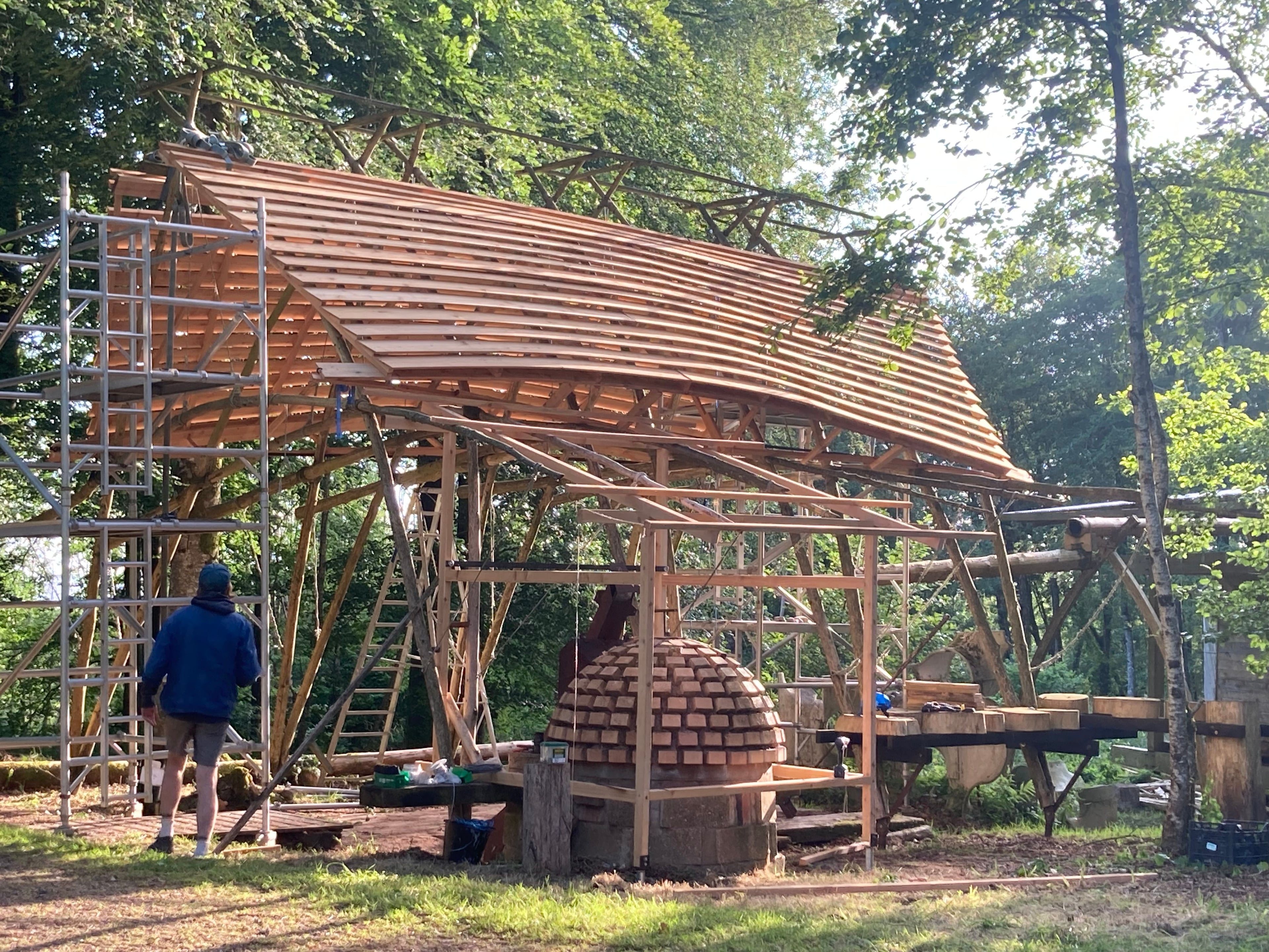 Photograph showing a wooden structure in construction